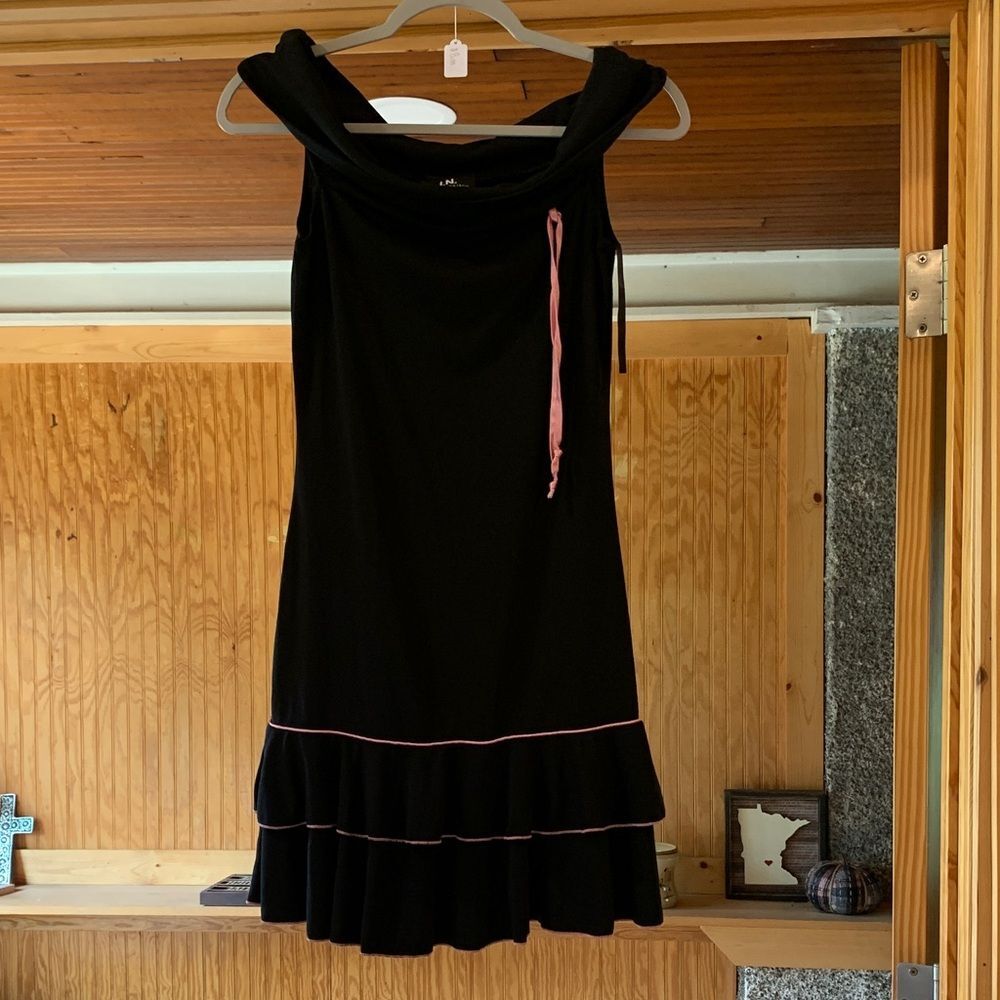 Women's Junior's I.N. San Francisco Y2K Black Ruffle Off Shoulder Mini Dress M